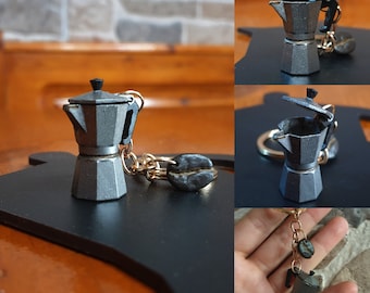 Moka Pot Coffee Bean Keychain, Handmade, Italian Coffee Culture, Espresso Coffee, Gift Idea for Coffee Lovers