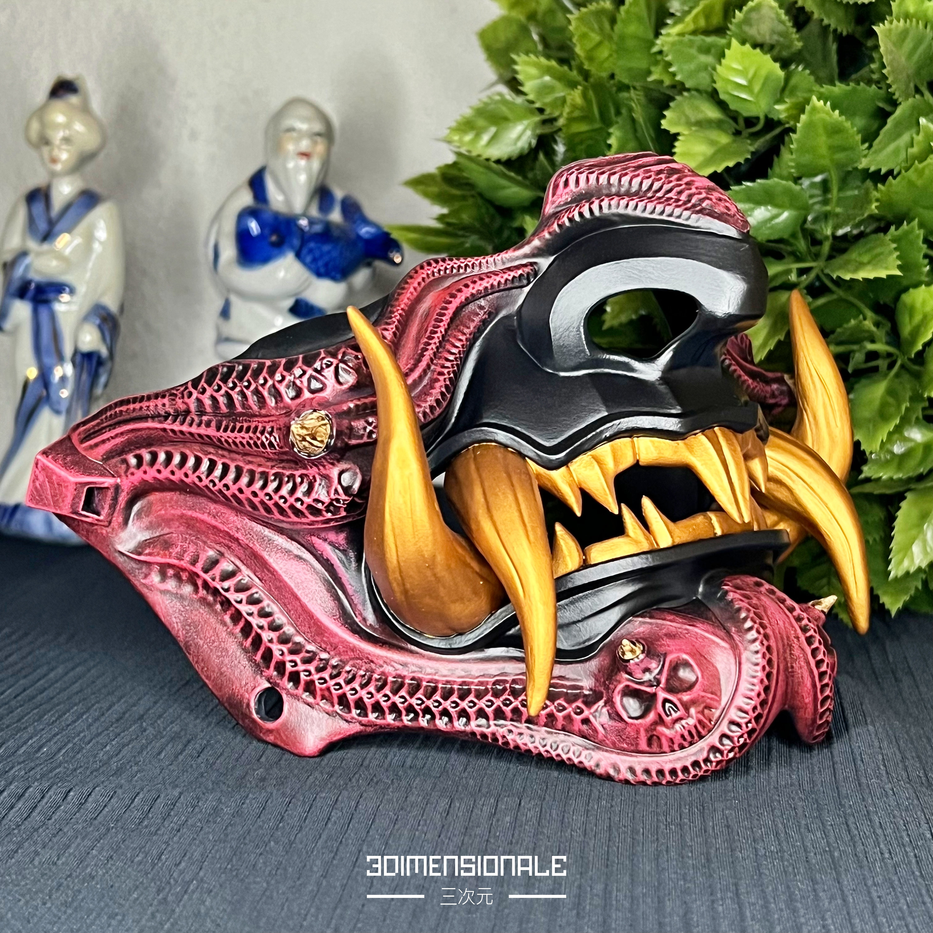 Japanese Oni Menpo Mask – Red Samurai Resin Half Mask for Cosplay