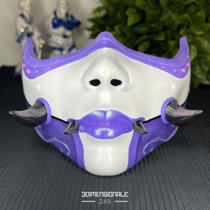 Hannya Chunari Girl Mask – White & Sky Blue Menpo, Geisha Half Mask, Japanese Demon Mask, Halloween, Tattoo Lover, Wall Decor