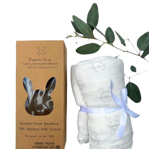 Organic Sury Bamboo cotton Blanket for newborn to toddler 120x120cm Unisex neutral prints for Stroller cover,Swaddling,Bath towel