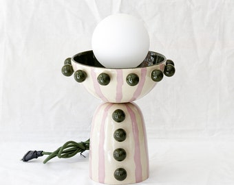 Circa Green and Pink Handmade Ceramic Table Lamp | Unique decorational piece for you living room or bedroom | Housewarming gift | With bulb