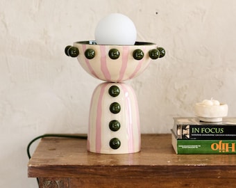 Circa Green and Pink Handmade Ceramic Table Lamp | Unique decorational piece for you living room or bedroom | Housewarming gift | With bulb