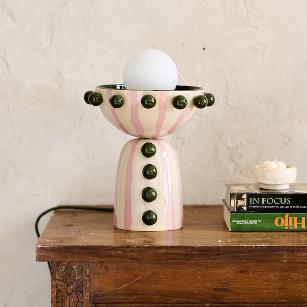 Ręcznie robiona zielono-różowa ceramiczna lampa stołowa | Kolekcja Circa