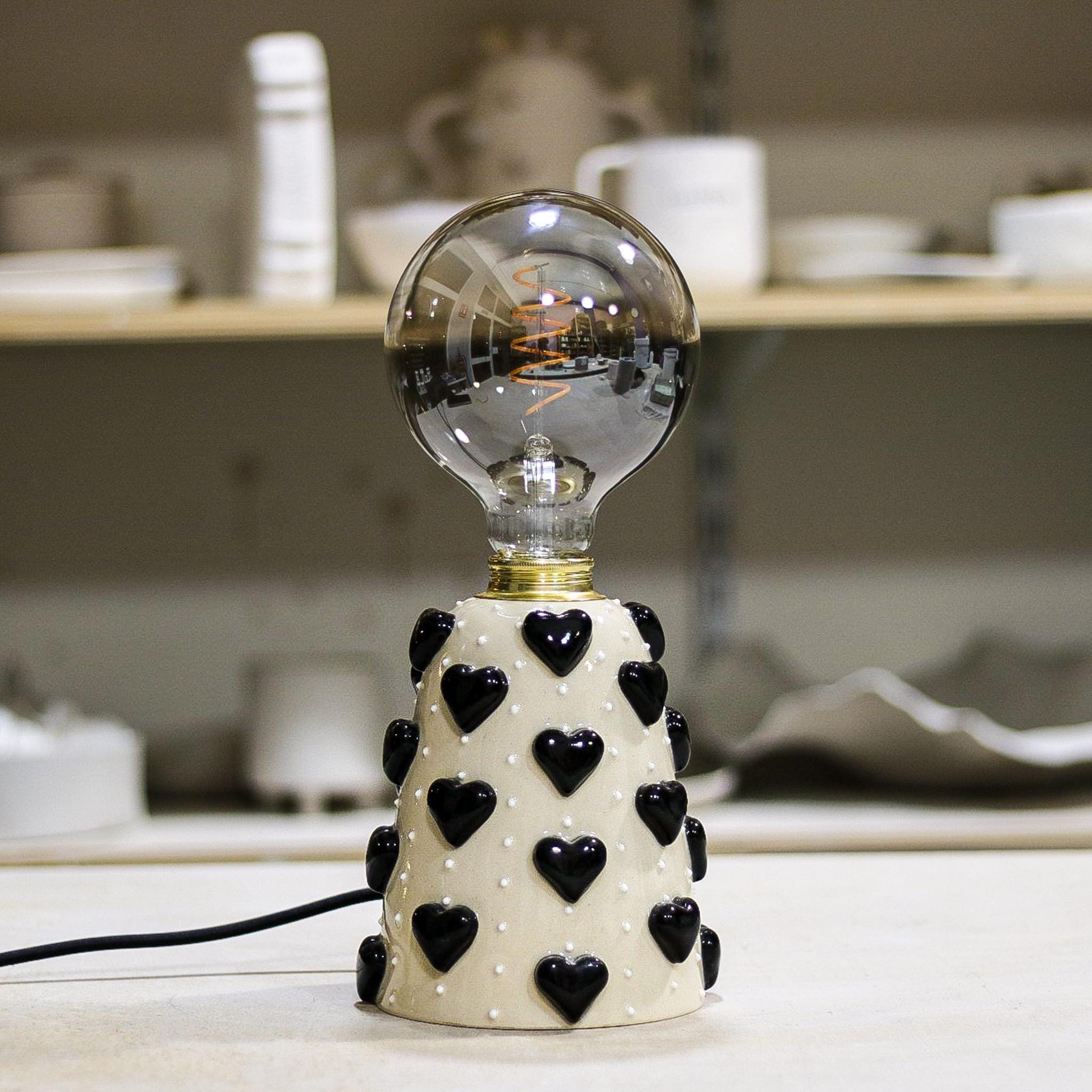 New Black Heart Lamp | Unique bedside table lamp | Decorated with black hearts | Ceramic table lamp with hearts | Housewarming gift