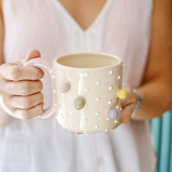 Keramik Kaffeetasse mit rosa Henkel | Keramiktasse für Sie | Keramik Kaffeebecher | Geburtstagsgeschenk | Einweihungsgeschenk | Auf Bestellung