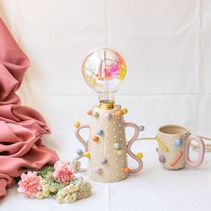 Ceramic table lamp for living room | Bedside table lamp | Unique design | Handmade lamp for home decoration | Bedroom lighting