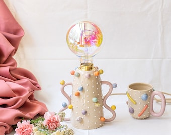 Ceramic table lamp for living room | Bedside table lamp | Unique design | Handmade lamp for home decoration | Bedroom lighting