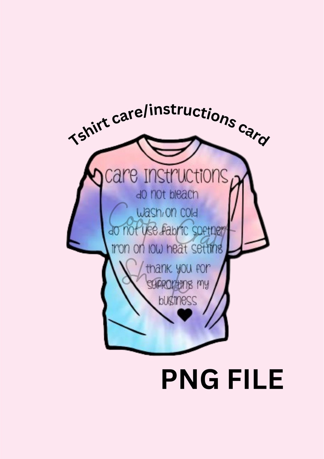 Tiedye Tshirt Care Card Printable Instructions (PNG) Etsy