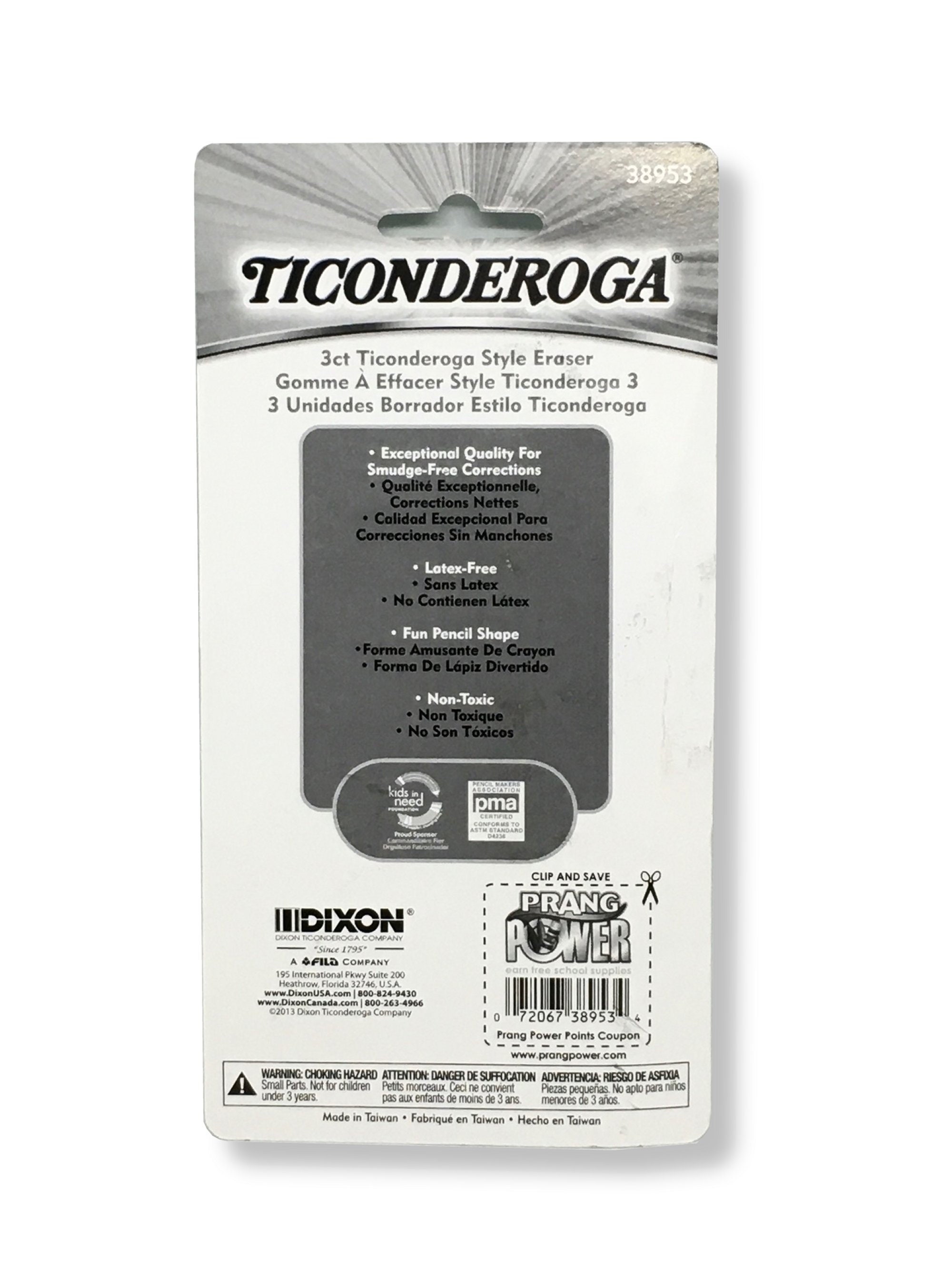 Ticonderoga Radiergummis Pastellfarben – 10 Stück, Latexfrei, Keilförmig, Für Bleistift, PMA-zertifiziert