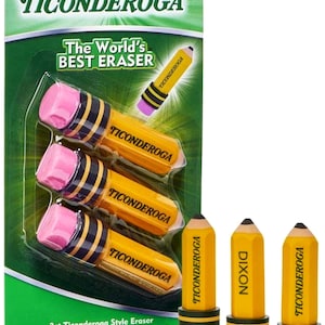 Pencil Shaped Latex Free Non-Toxic Eraser Set of 3 Great Gift For Artists And School
