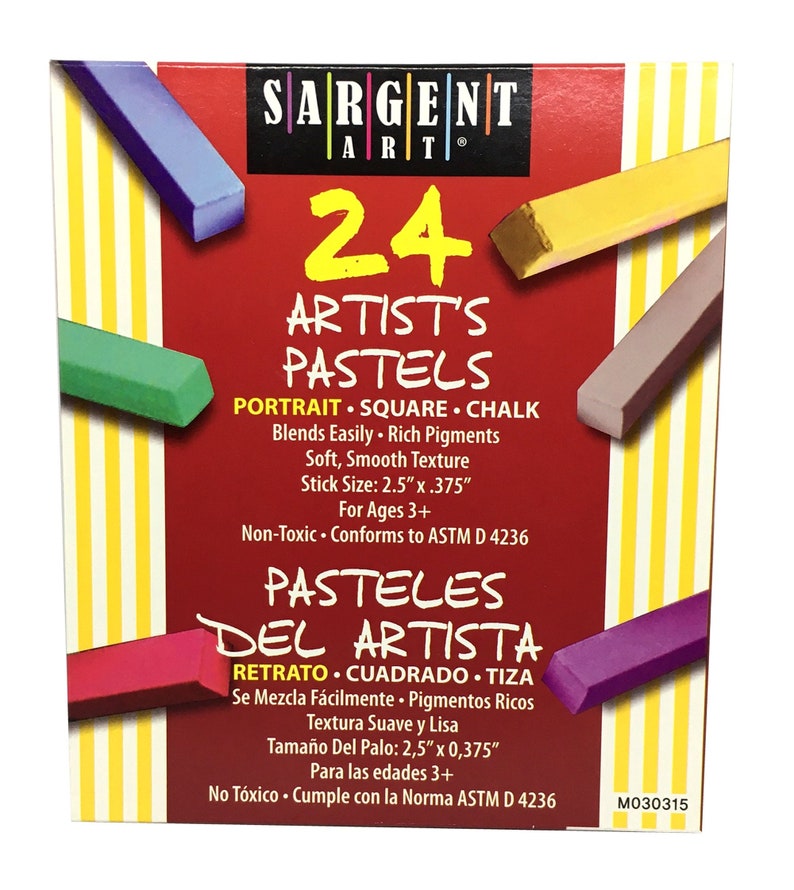 24 Artist's Pastels Set of Square Colored Chalk Sticks 24 Assorted Chalk Pastel Colors Artist