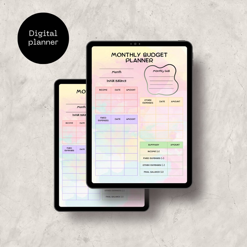 Monthly Budget Planner, Finance Organizer, Expense Tracker, Money
