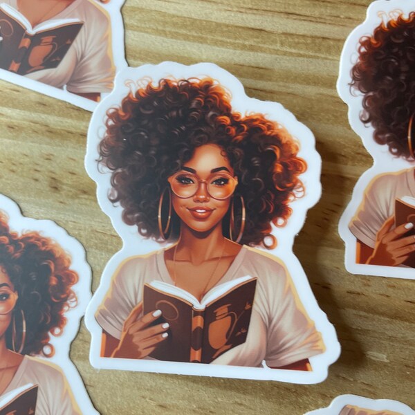 Black women read, book lovers' gift, book lovers' stationery, black girl stickers, cute vinyl stickers, melanin stickers