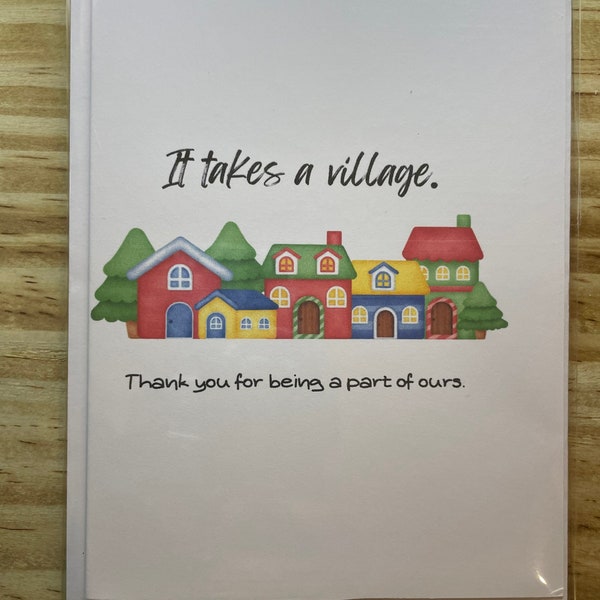 thank you for being a part of our village, teacher, Day care worker Thank you, card for neighbors, Thank you notes, loved cards