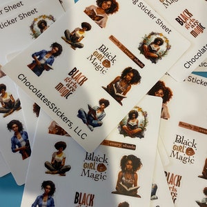 Melanin sticker sheet/  bookish sticker sheet/ black girl magic/ black girl planner / love to read/ reading sticker/decals/ black goddess