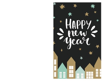 Printable Black & Gold New Years Card, Instant Download 8.5x11 inch card for New Years, Downloadable New Years, New Years Card 2021