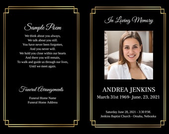 Black & Gold Funeral Program Template – Editable Memorial (PDF)