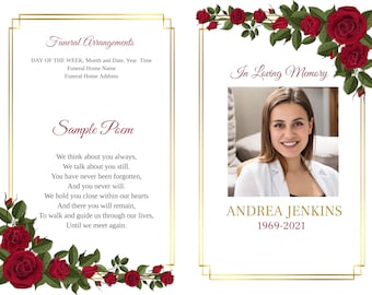 Rose Gold Border - Editable Funeral Program Template In Loving Memory Obituary Printable Memorial Celebration of Life Program