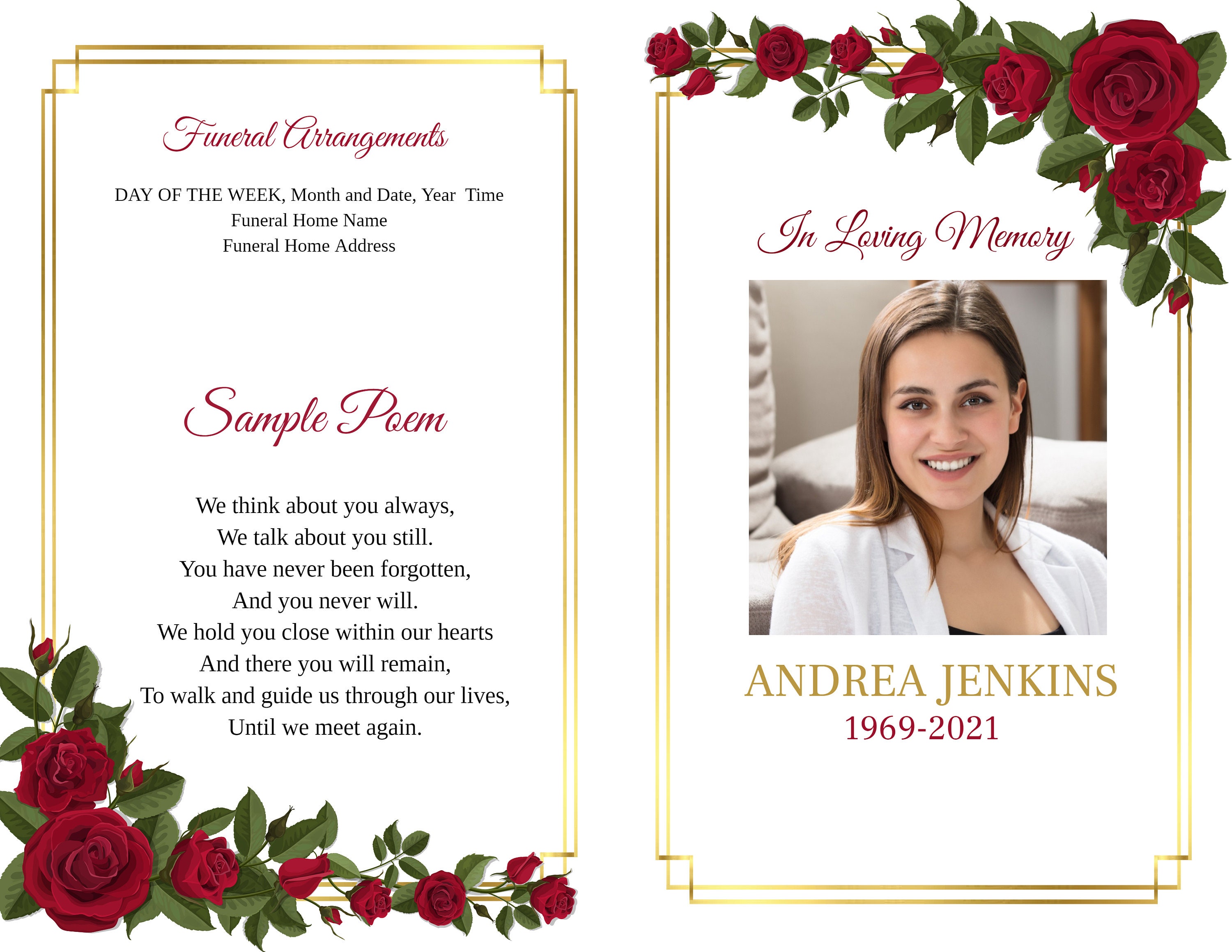 Rose Gold Border - Editable Funeral Program Template in Loving Memory ...