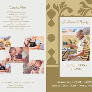 Classic Yellow and Brown Design - Editable Funeral Program Template In Loving Memory Obituary Printable Memorial Celebration of Life Program