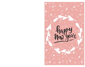 Printable Pink & White New Years Card, Instant Download 8.5x11 inch card for New Years, Downloadable New Years, New Years Card 2021