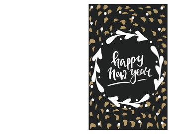 Printable Black & Gold New Years Card, Instant Download 8.5x11 inch card for New Years, Downloadable New Years, New Years Card 2021