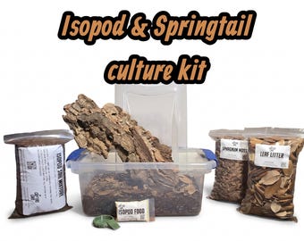 Isopod And Springtail Culture Starter Kit | All In One | 2 Different Sizes | 12"x7" or 16"x13" | 6 QT/15QT | Enclosure | The Critters Cave