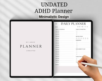 Digital ADHD Planner: Minimalist Undated Daily, Weekly, Monthly (PDF)