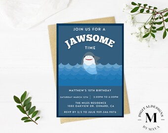 Shark Birthday Invitation: Editable Kids Pool Party Invite (Digital Download)