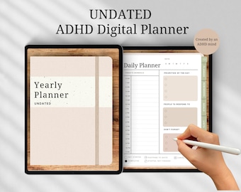 ADHD Digital Planner: Undated, Minimal Design (Goodnotes, iPad) (Digital Download)