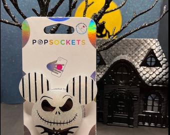 GLOW! Jack Skellington Inspired  PopSocket ®/Phone Grip/Badge Reel