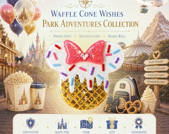 Waffle Cone Wishes | Park Adventures Collection Phone Grip | Handmade Resin Phone Grip | Badge Reel