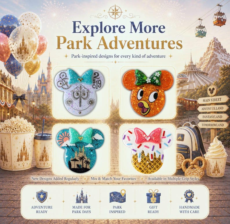 Park Map Memories | Park Adventures Collection Phone Grip | Handmade Resin Phone Grip | Badge Reel image 10