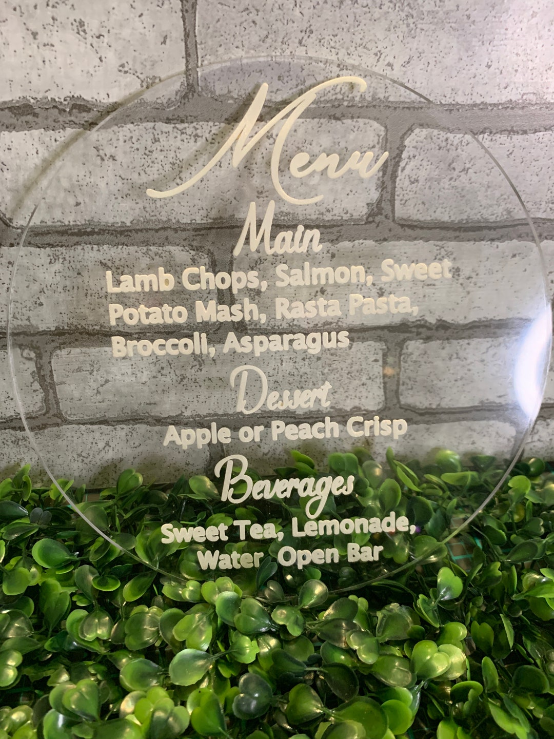 Acrylic Menus, Circle Acrylic Menu Cards Wedding Menu Baby Shower Menus