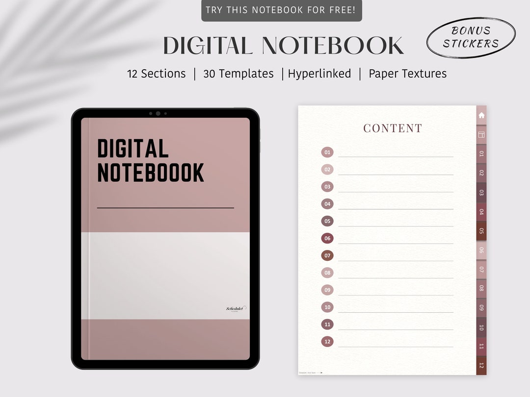 Digital Notebook | Hyperlinked Notebook | 12 Tabs | for Goodnotes ...