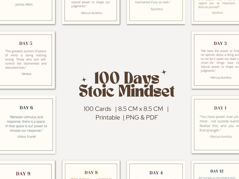 100 stoiska kort | Stoiska meditationer | Stoiska bekräftelsekort | Stoicismgåva | Marcus Aurelius-citat | Amor Fati | Daglig stoik bild 1