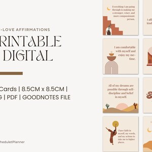 48 Cartões de Afirmação | Adesivos de planejador digital | Cartões de afirmação para impressão | GoodNotes Adesivo | Diário com marcadores