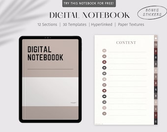 Digital Notebook for Goodnotes & Notability 12 Hyperlinked - Etsy