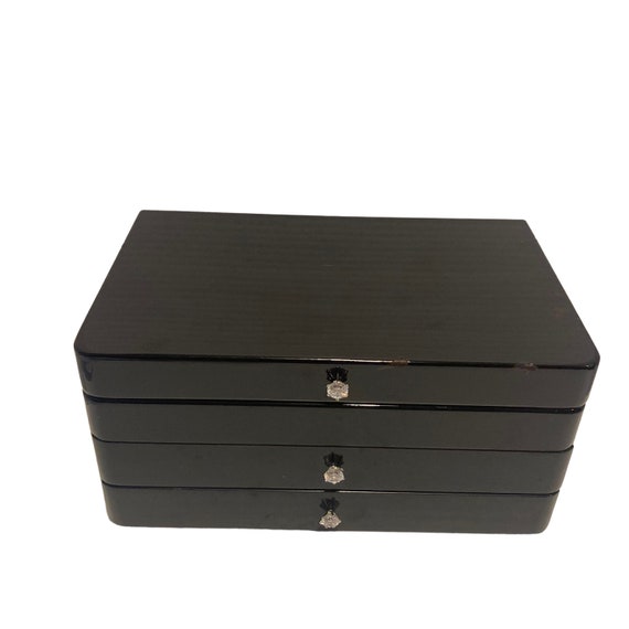 Vintage Black & Gold Faux Leather Jewelry Box