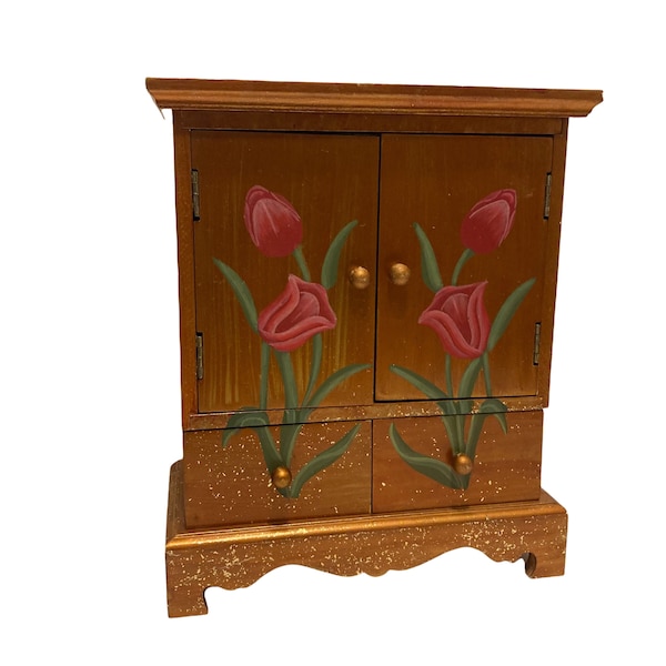 Beautiful Hand Painted Mini Armoire. Tulips & Gold Sprinkles!