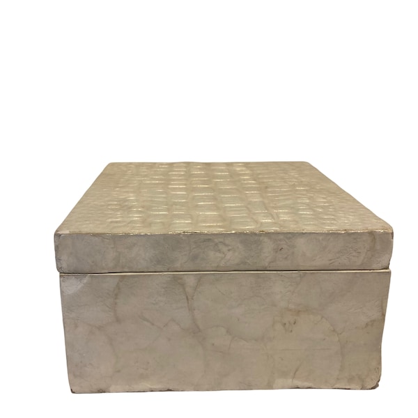 Beautiful Retro Capiz Shell Square Decorative Trinket Box!