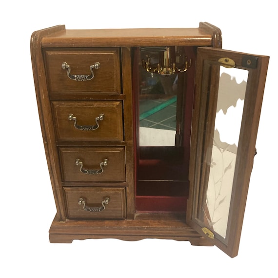 Vintage London Leather Wooden Mini Armoire Jewelry Box Etsy UK