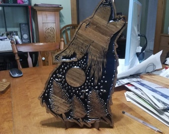Wolf Howling Moon Engraved Sign
