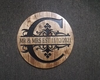 Personalized Monogram Engraved Wood Sign
