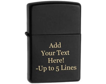 Accendino Zippo nero opaco, antivento con incisione personalizzata gratuita