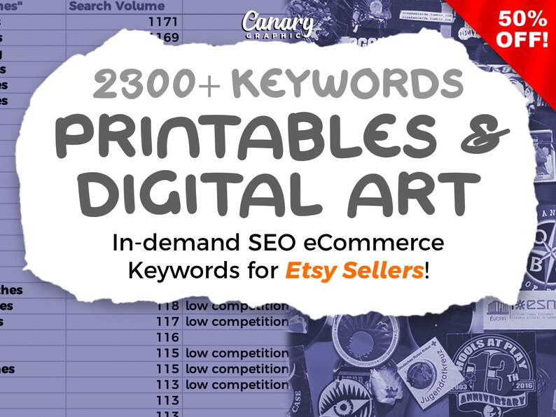 Printables Keyword List, 2300 Etsy Keywords, Digital Art Seller Tags, Printable Wall Art