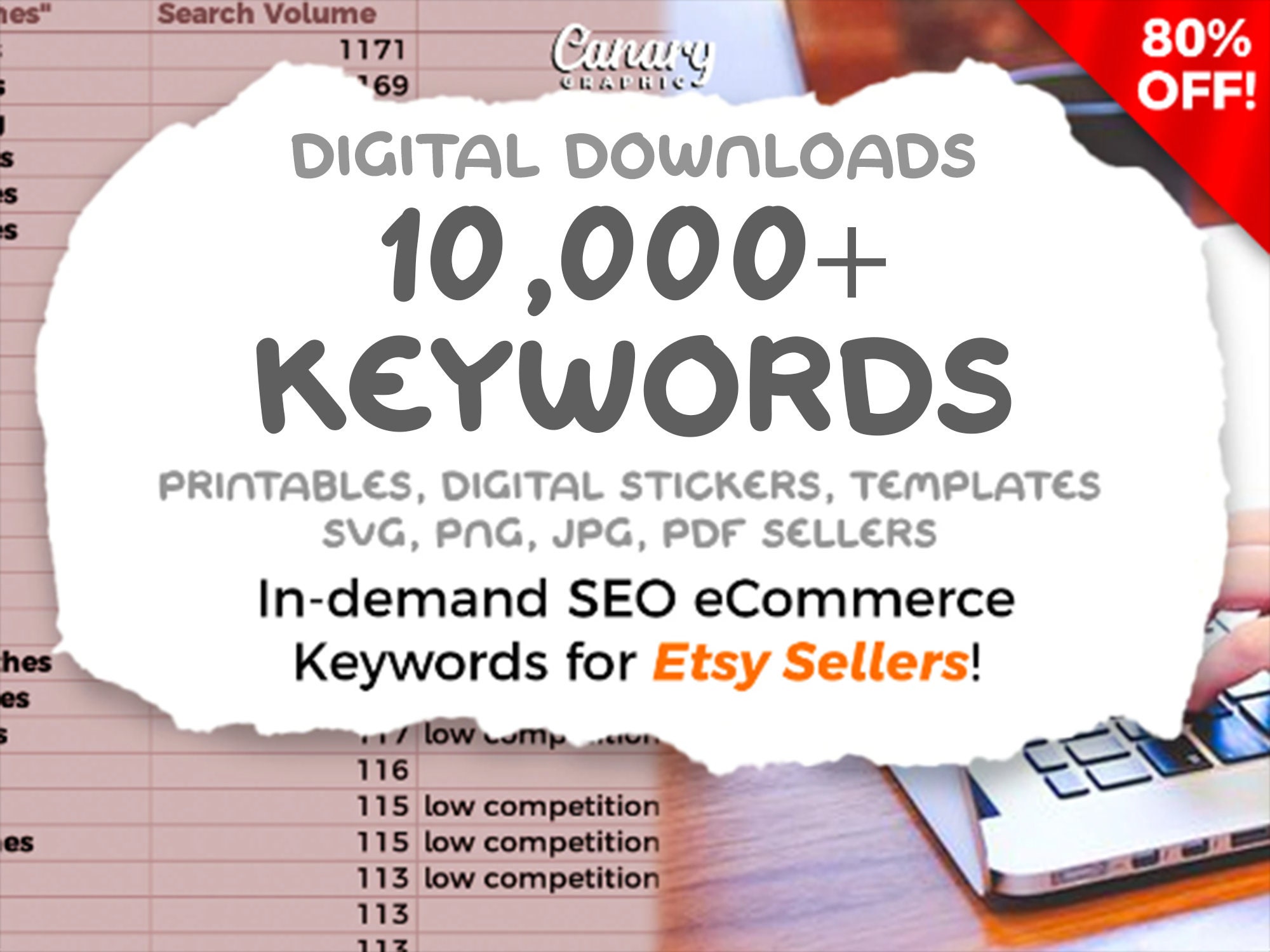 10K Keywords for Etsy, Digital Downloads Keyword List, Digital Product