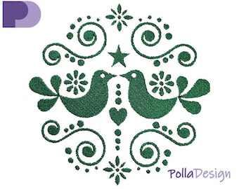 Green Birds Embroidery Machine Design | Hungarian monochrome Flower Embroidery Pattern | Traditional but trendy style 004