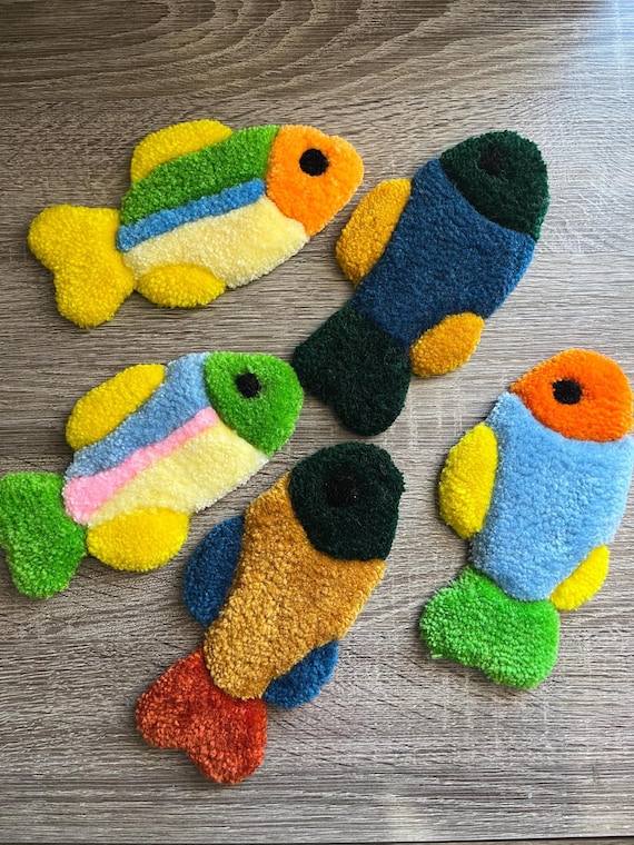 Tufted Fish Mug Rug Handemade Coaster Hand Tufted