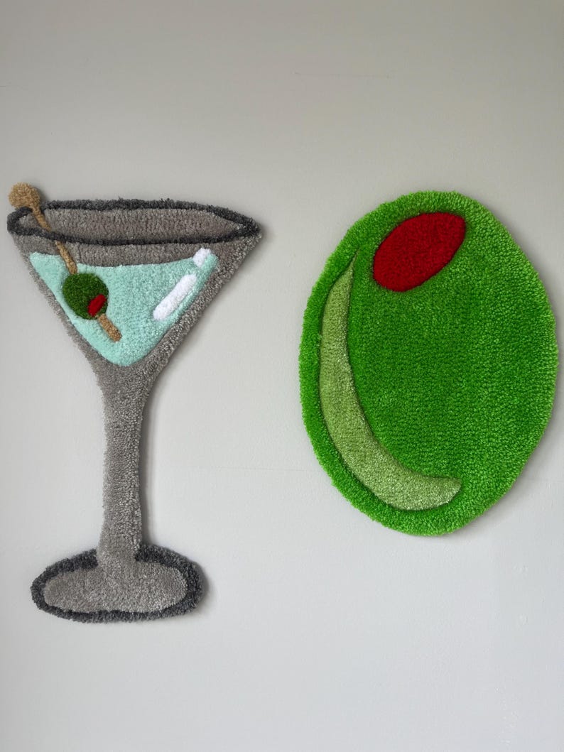 Martini and Olive Tufted Rug Handemade Cute Dirty Martini Olive Wall ...